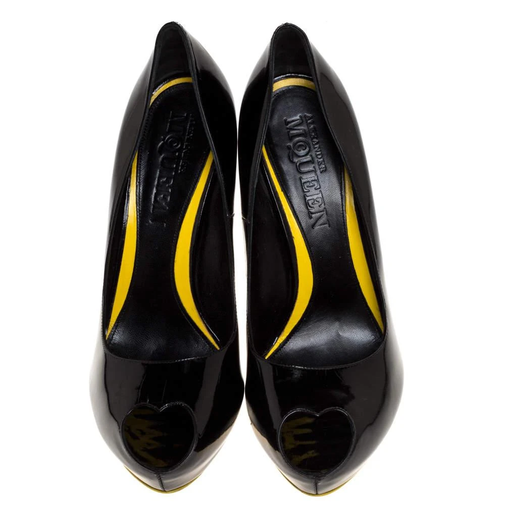 Alexander McQueen Alexander McQueen Black Patent Leather Heart Peep Toe Pumps Size 39.5 3