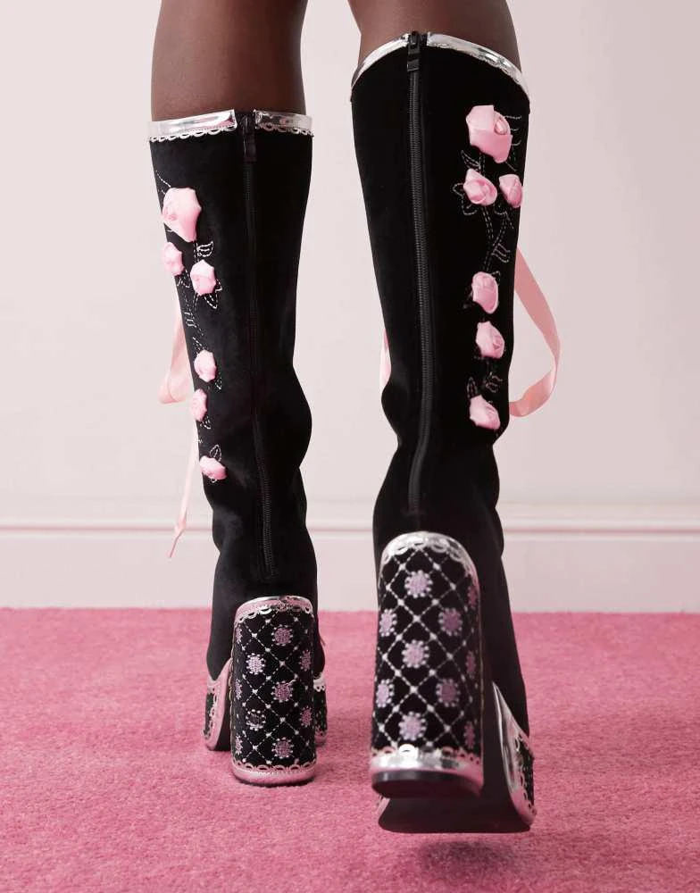 Koi Footwear Koi Guiltless Ghost Lace Up Platform Long Boots - Black 3