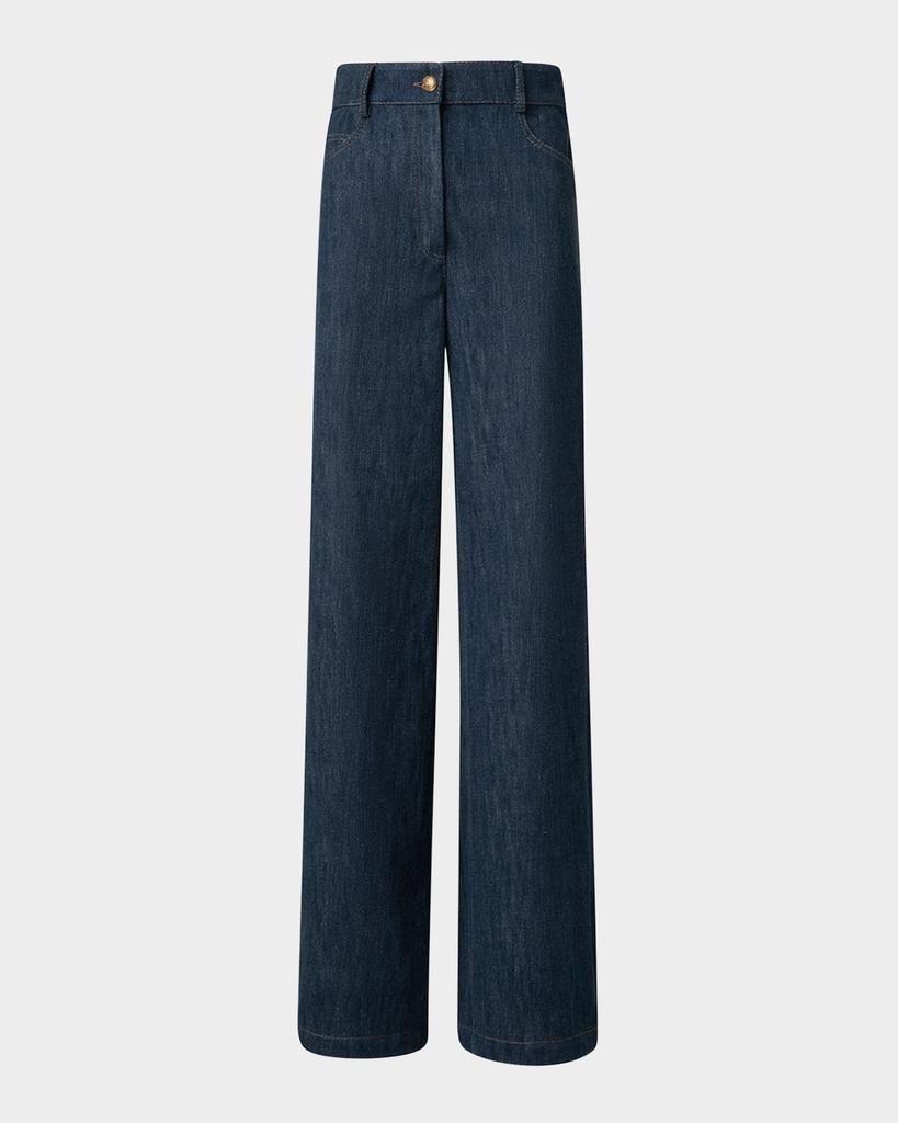 Akris Cooper Cotton-Wool Denim Wide-Leg Pants