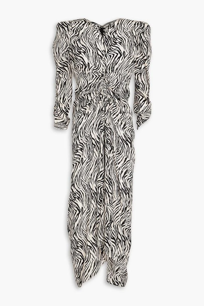 Isabel Marant Albi ruched zebra-print silk-blend crepe midi dress 1