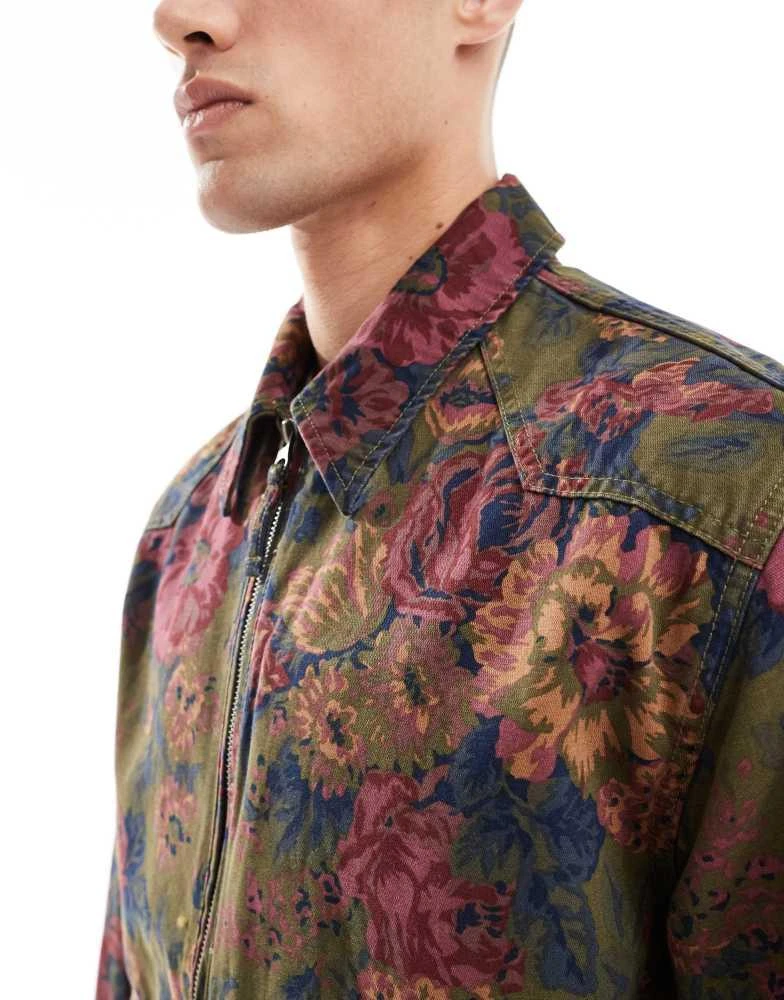 Levi's Levi's Polk cotton twill floral print harrington jacket relaxed fit in dark green 3
