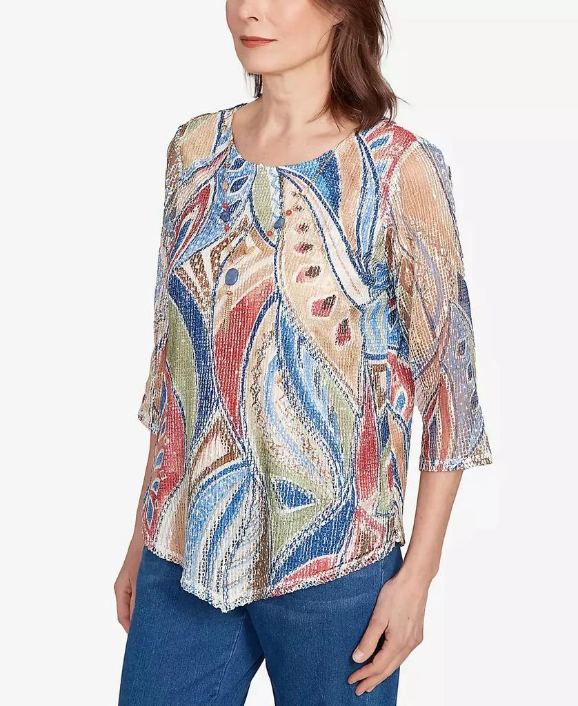 Alfred Dunner Petite El Paso Printed Leaf Textured Top with Necklace 3