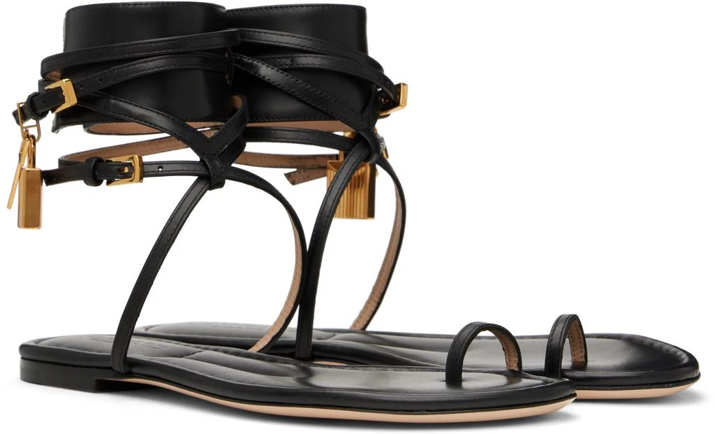 Tom Ford Black Soft Calf Ankle Wrap Sandals 4