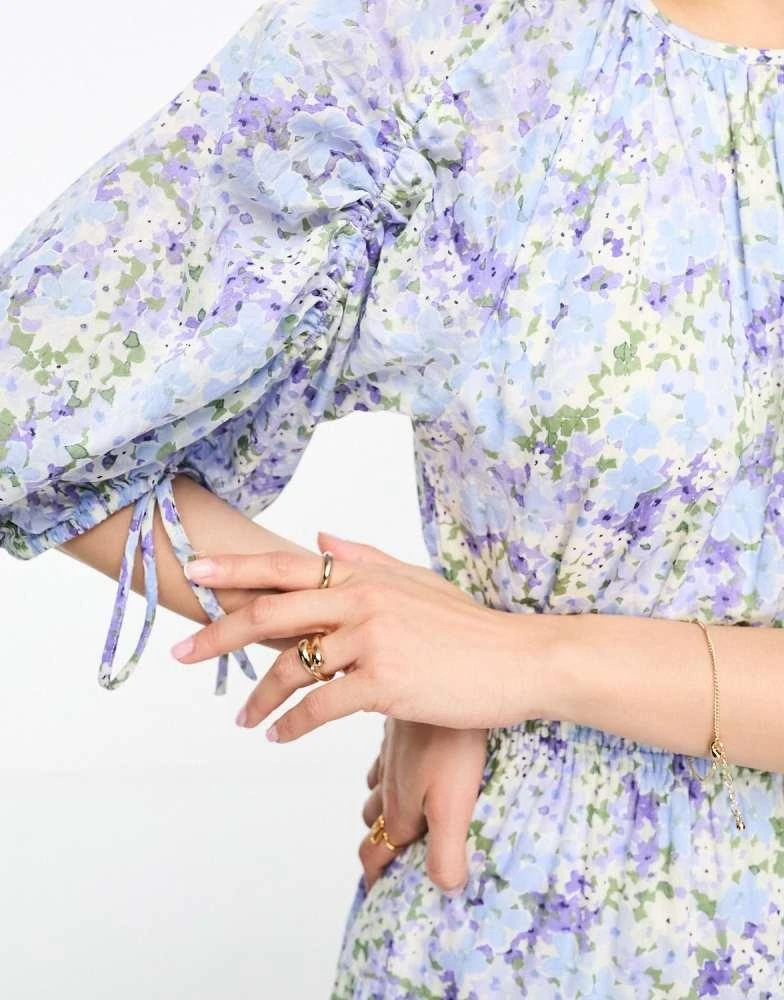 & Other Stories & Other Stories gather sleeve midaxi dress in blue floral 4