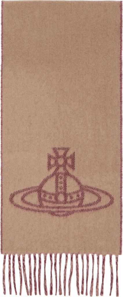 Vivienne Westwood Beige & Burgundy Single Orb Double Scarf