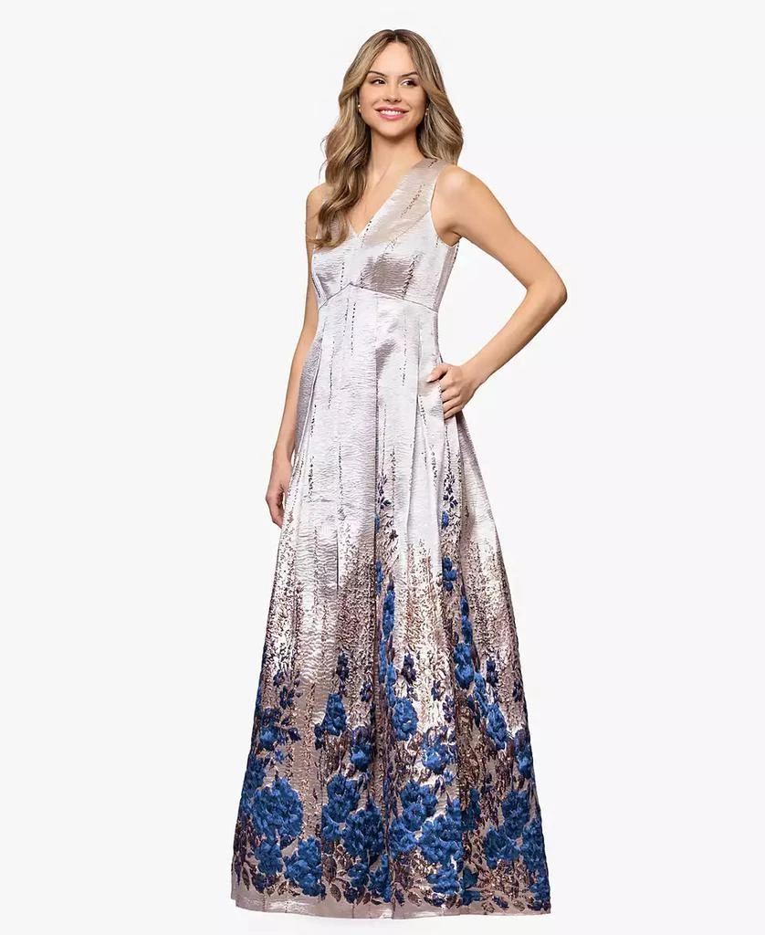 betsy and adam petite formal dresses Petite Layla Printed Metallic Halter Top Dress
