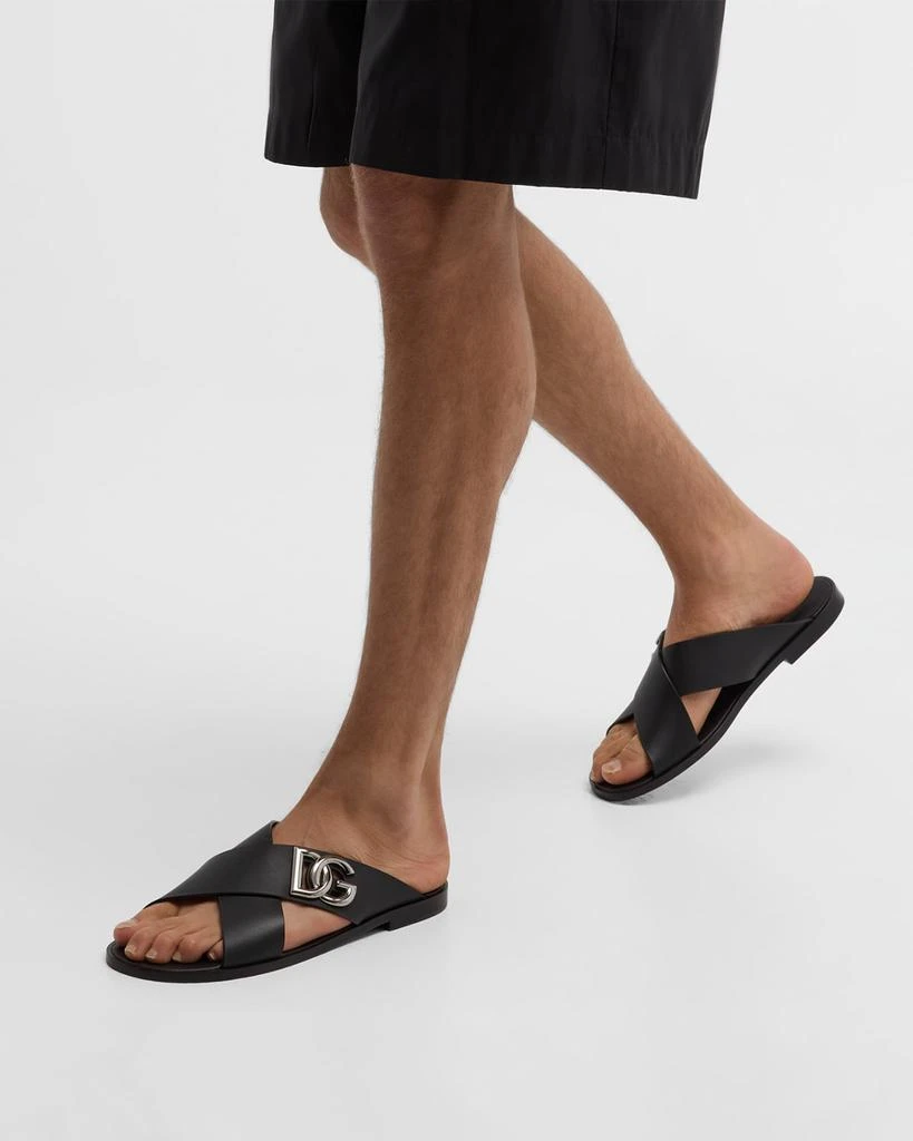 Dolce & Gabbana Men's DG Crisscross Leather Slide Sandals 2