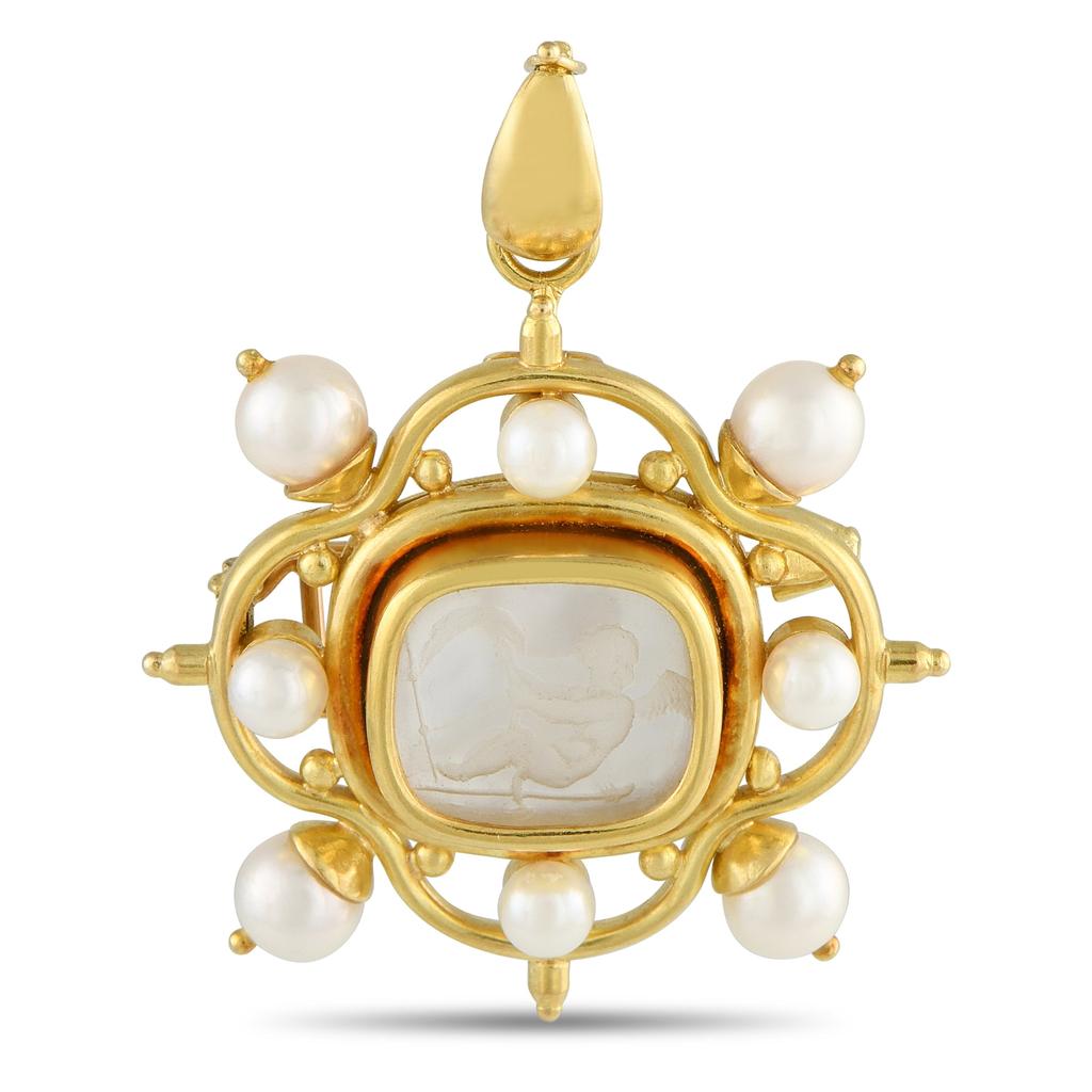 Elizabeth Locke 18K Yellow Gold Mother of Pearl Intaglio Pendant EL18-052825