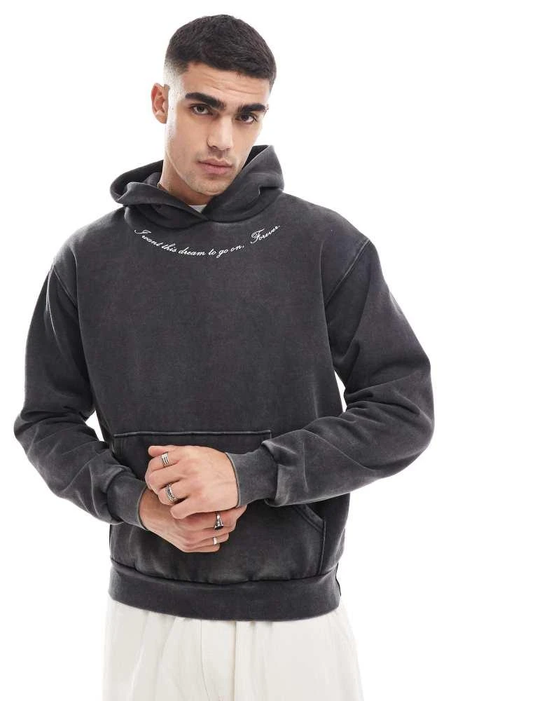 PacSun Pacsun forever embroidered script hoodie in washed black 1