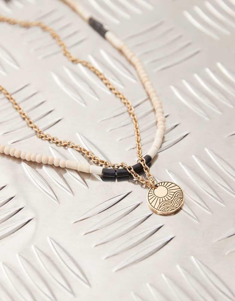 CLASSICS 77 Classics 77 multirow bead and chain sun engraved pendant necklace in gold