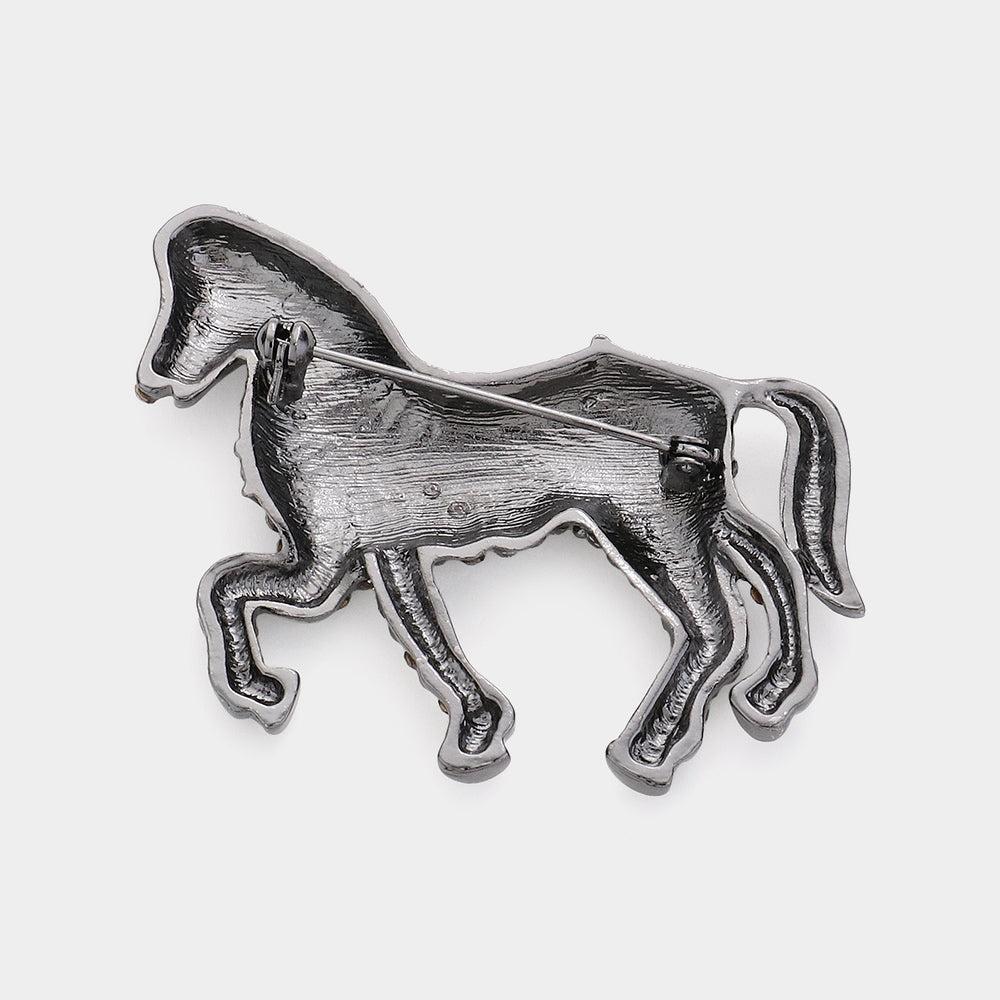 FASHNZFAB Rhinestone Paved Horse Pin Brooch