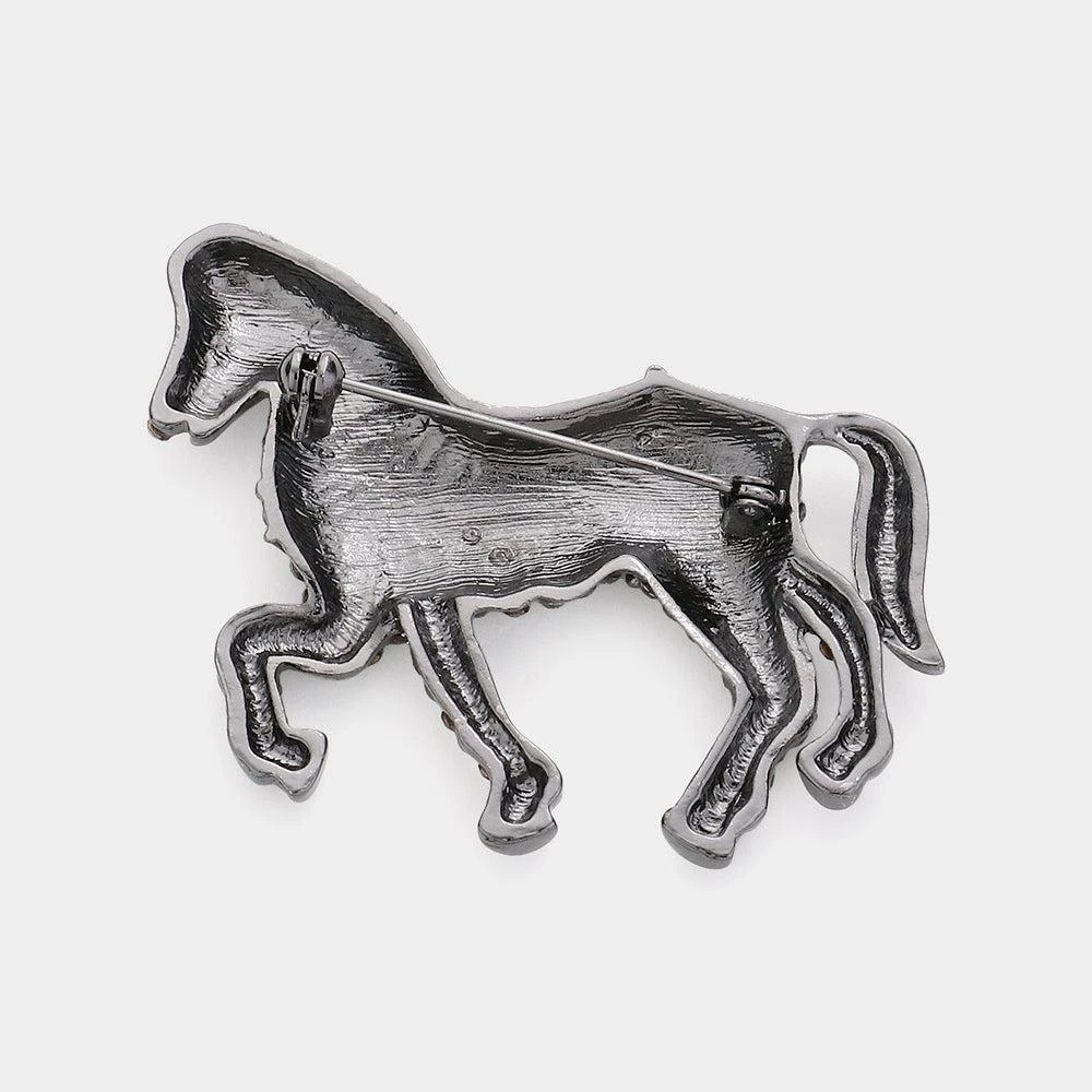 FASHNZFAB Rhinestone Paved Horse Pin Brooch 2