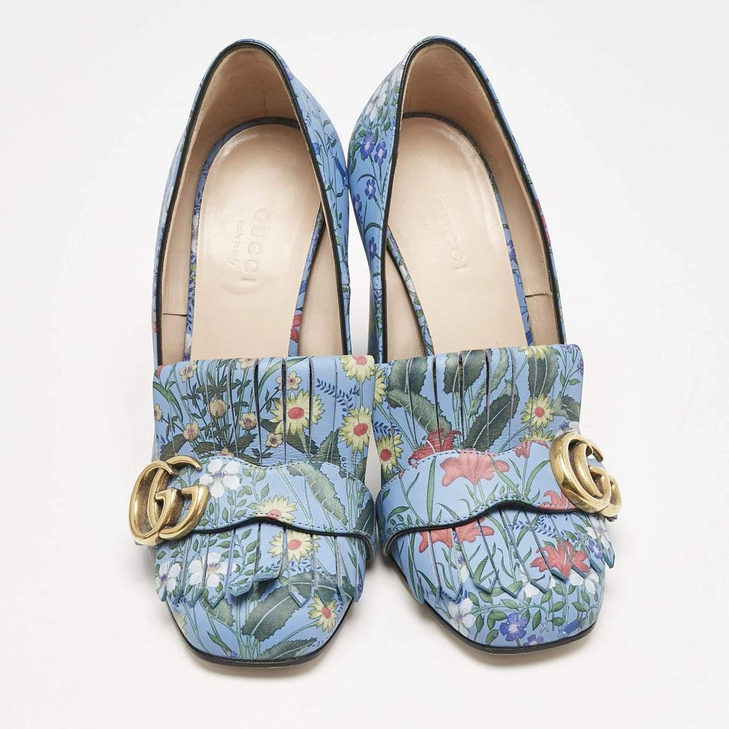 Gucci Gucci Blue Floral Print Leather GG Marmont Fringe Pumps Size 36 3