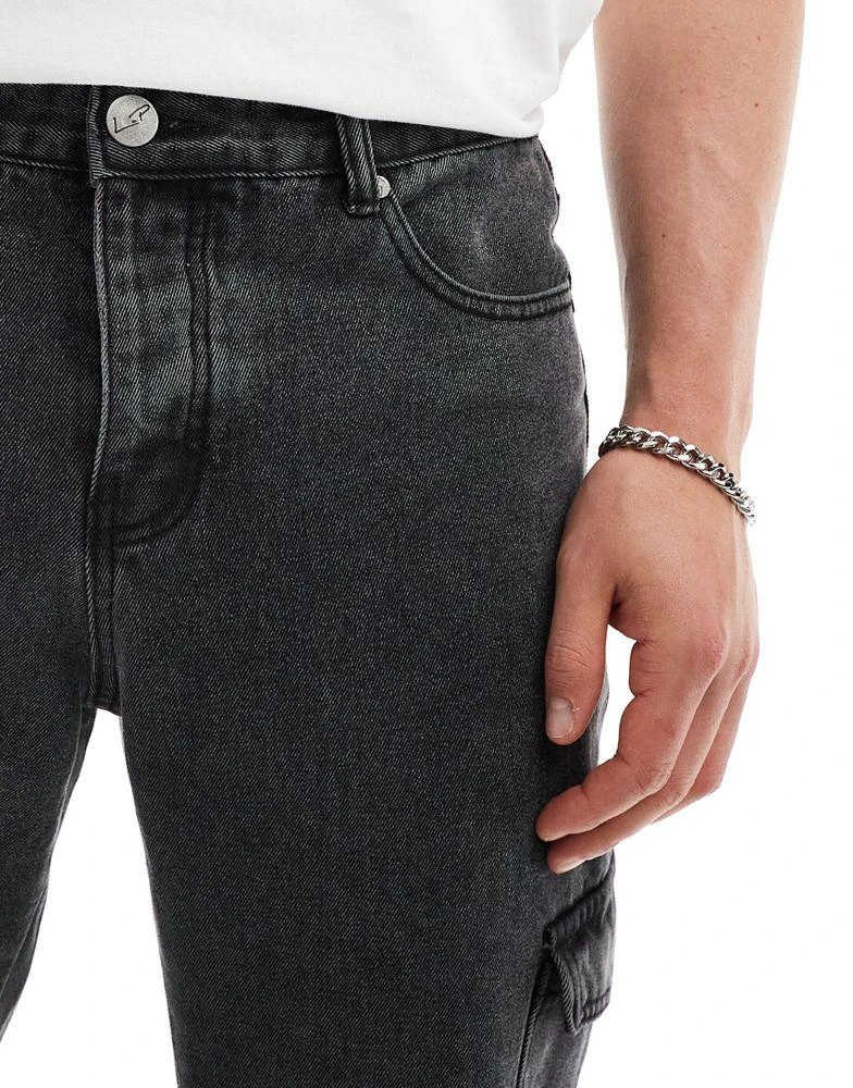 Liquor N Poker Liquor N Poker relaxed cargo jean with strap in black wash 5