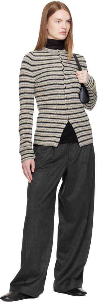 Gray Shetland Wool Cashmere Rib Knit Crew-Neck Cardigan – On Sale