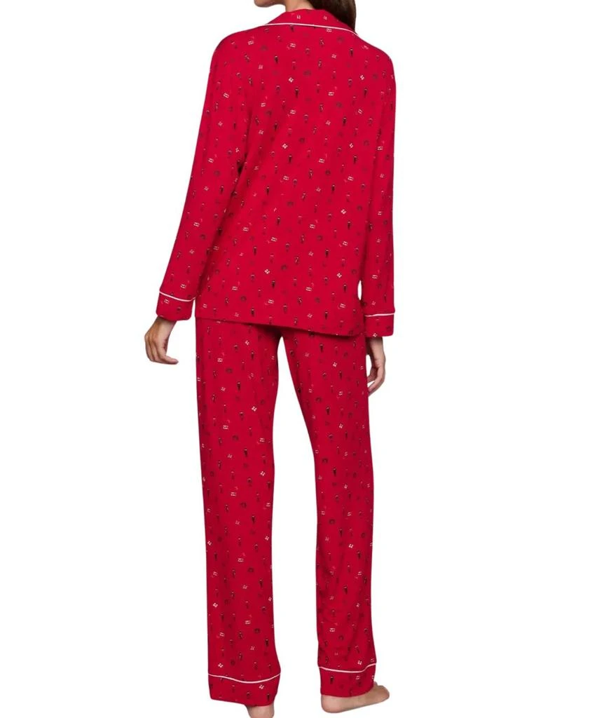 Eberjey Gisele Printed Long Pj Set In Nutcracker Holly Red/ivory 2