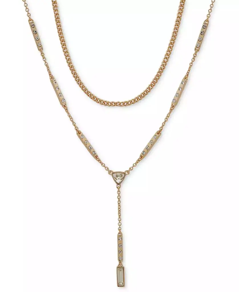 Karl Lagerfeld Paris Crystal Geometric Layered Lariat Necklace, 16" + 3" extender