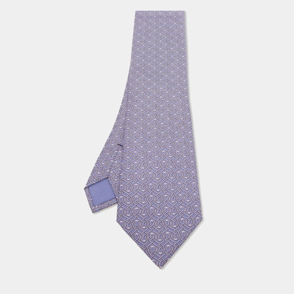Hermes Hermès Purple Printed Silk Classic Tie 1