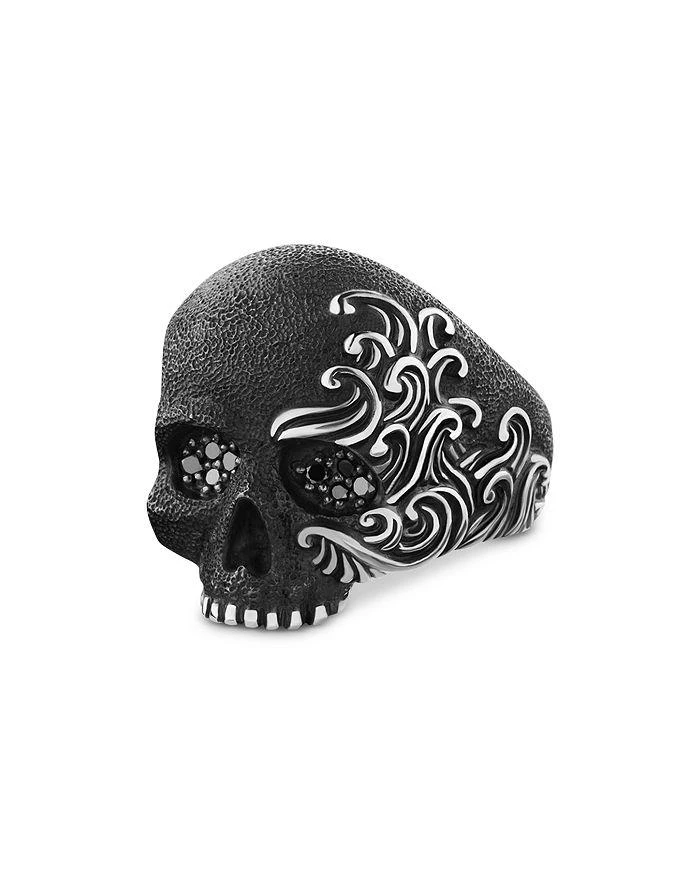 David Yurman Men's Sterling Silver Waves Black Pavé Diamond Skull Rings 1