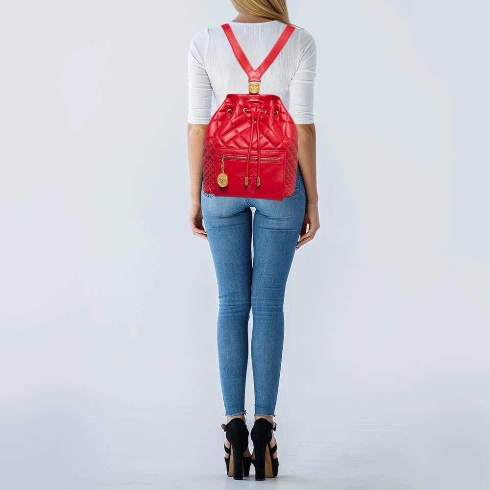 Versace Versace Red Quilted Leather Medusa Tribute Drawstring Backpack 2