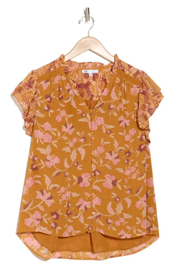 DR2 by Daniel Rainn Mixed Print Double Ruffle Button-Up Shirt 3