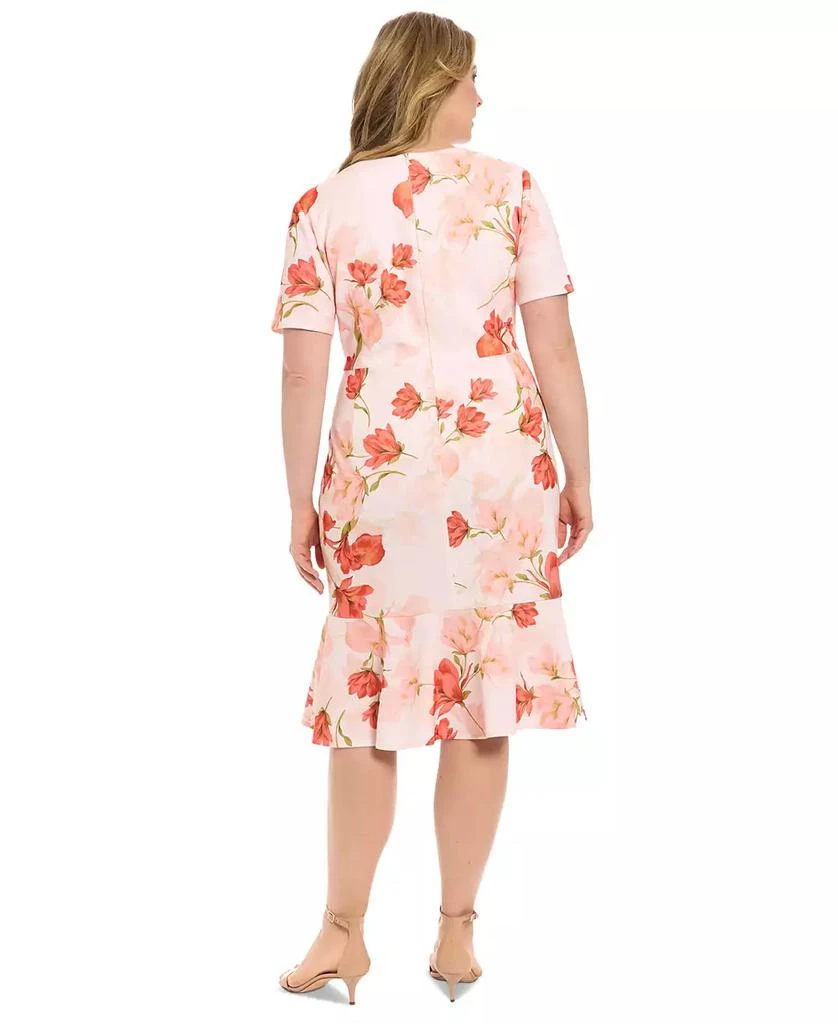 London Times Plus Size Floral Side-Knot Ruffle-Hem Dress 3