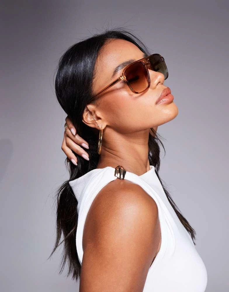 Quay Quay on the fly aviator sunglasses in oat with sepia  display picture 1