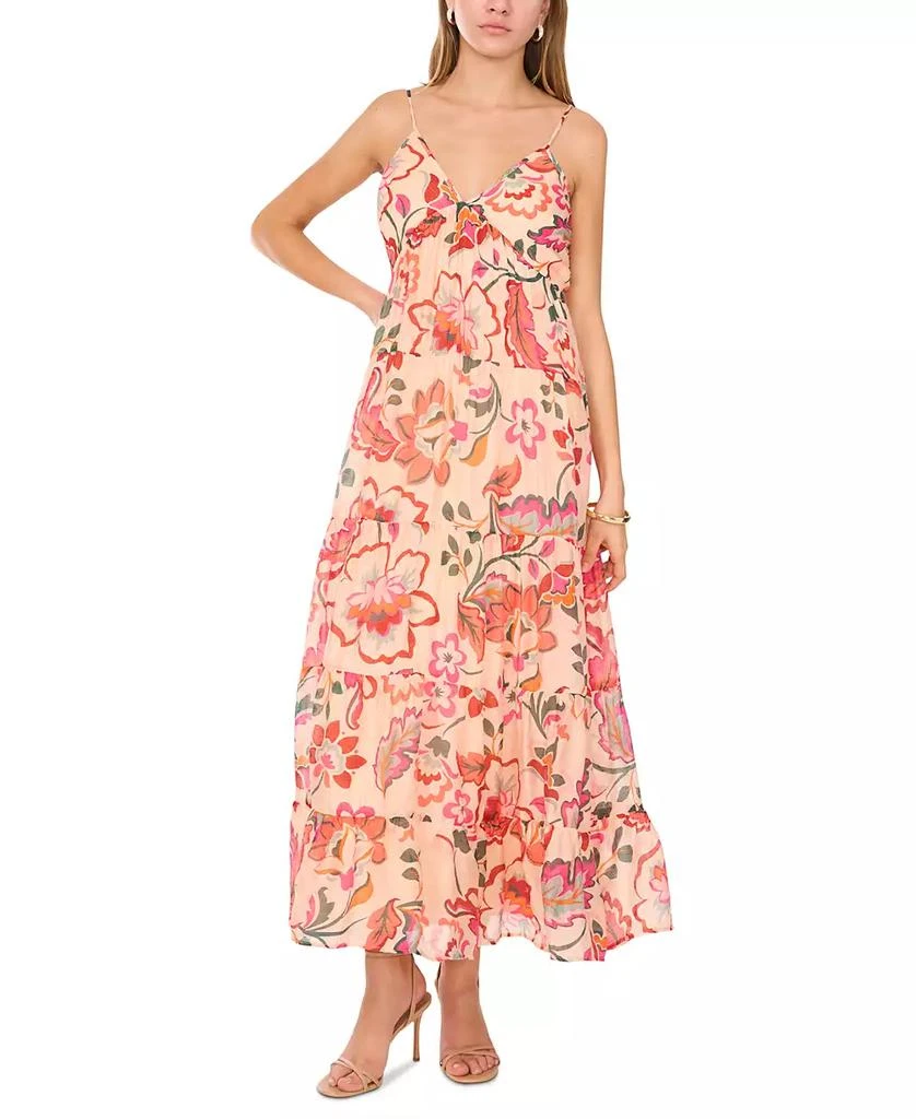 MSK Petite Printed V-Neck Sleeveless Tiered Maxi Dress 1