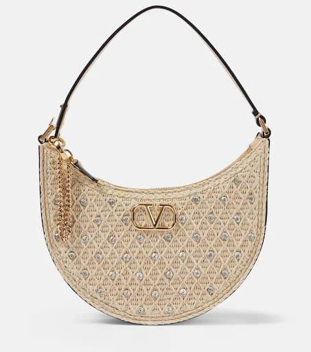 Valentino VLogo Signature raffia-effect shoulder bag 1