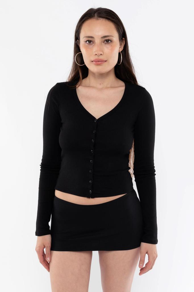 Los Angeles Apparel FR0114 - Flex Rib V Neck Button Up Top