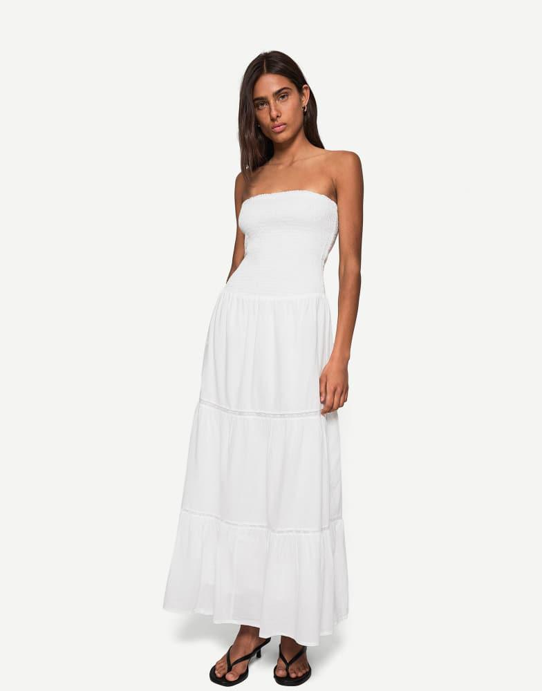 Bershka Bershka bandeau midi dress in white