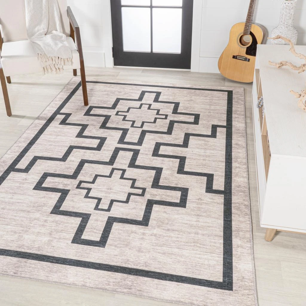 JONATHAN Y Ashkii Minimalist Medallion Machine-Washable Ivory/Black Area Rug 1