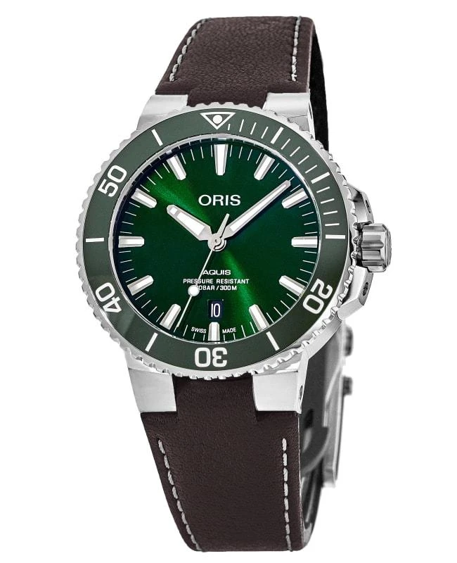 Oris Oris Aquis Date 39mm Green Dial Leather Strap Men's Watch 01 733 7732 4157-07 5 21 10FC 1