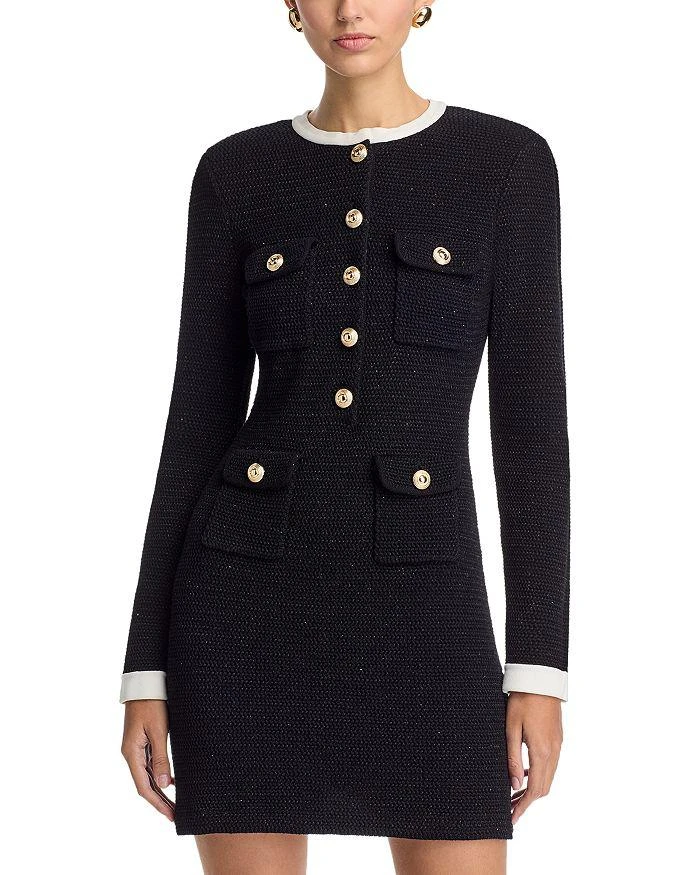 Self Portrait Knit Contrast Collar Long Sleeve Mini Dress