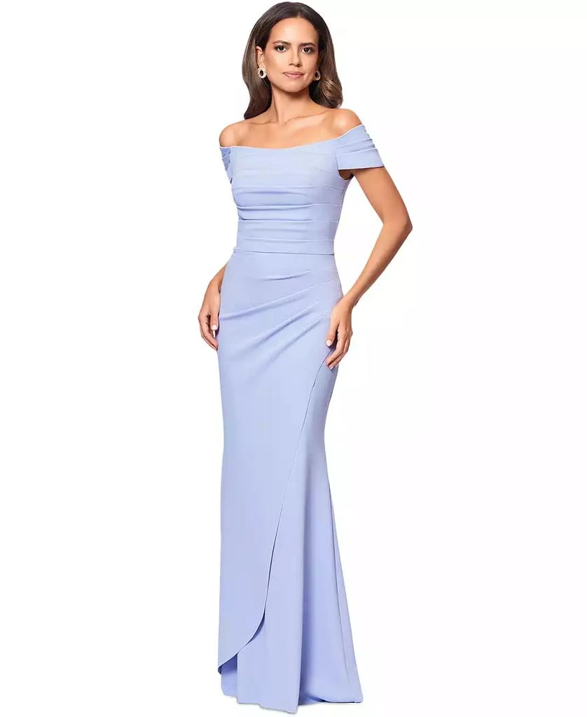 XSCAPE Women's Ruched Off-The-Shoulder Long Dress 3