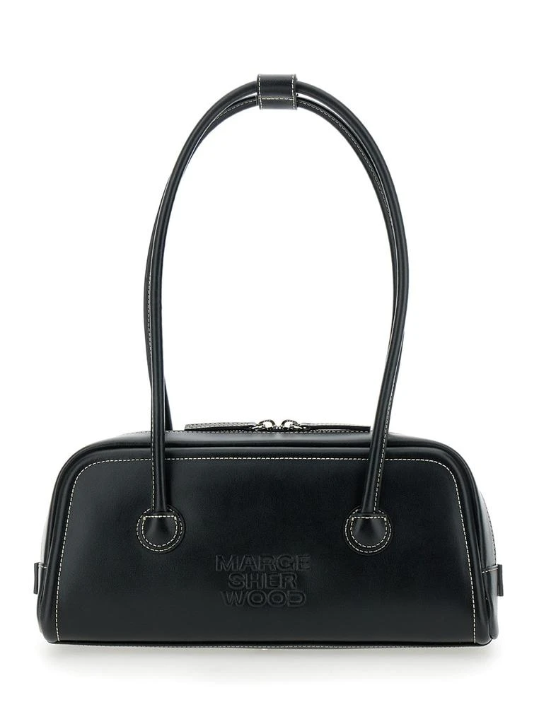 Marge Sherwood Black Shoulder Bag With Logo Lettering On The Front In Soft Leather Woman 1