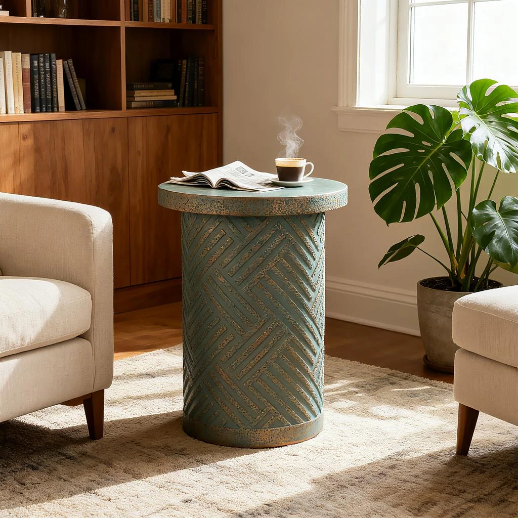 Streamdale Furniture Streamdale Cement Outdoor End Table - Modern Round Side Table