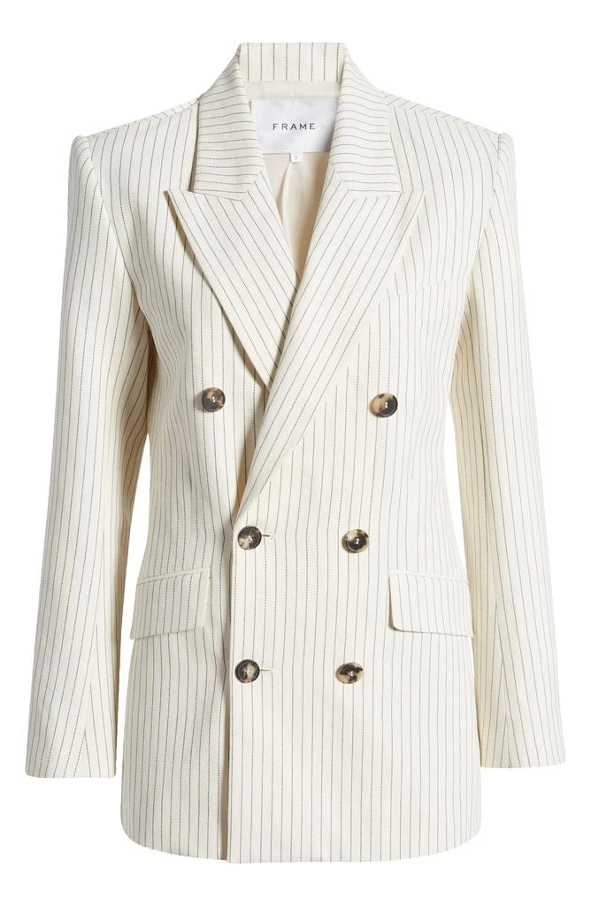 FRAME Pinstripe Double Breasted Cotton & Linen Blazer 6