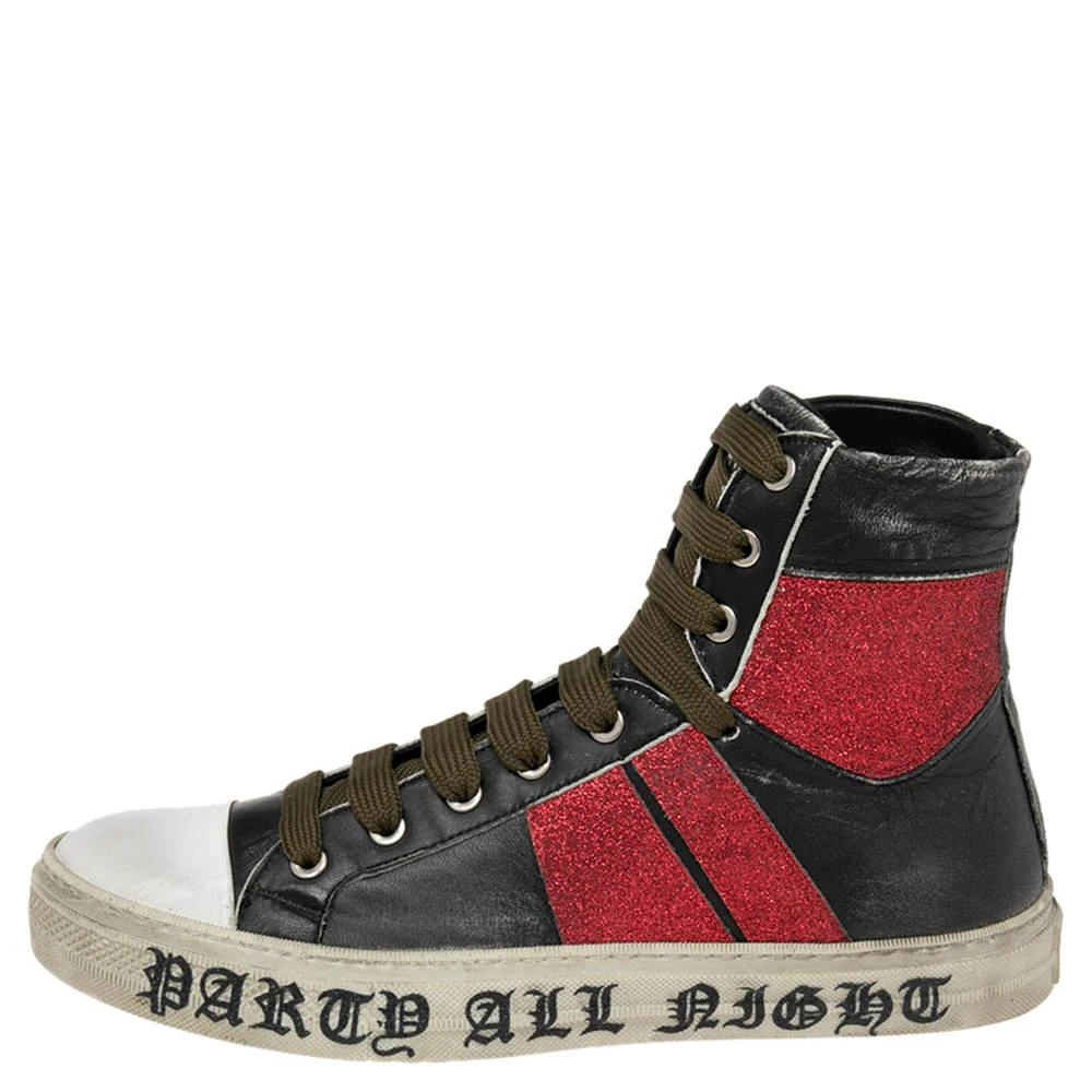 AMIRI Amiri Black/Red Glitter And Leather Sunset Lace High Top Sneakers Size 42 2
