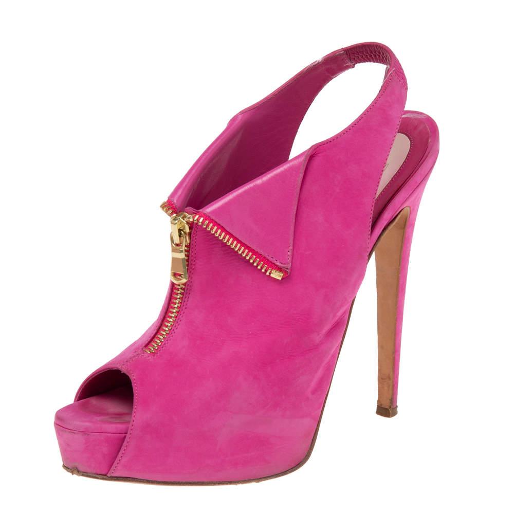 Brian Atwood Brian Atwood Pink Nubuck Leather  Peep Toe Slingback Platform Sandals Size 38