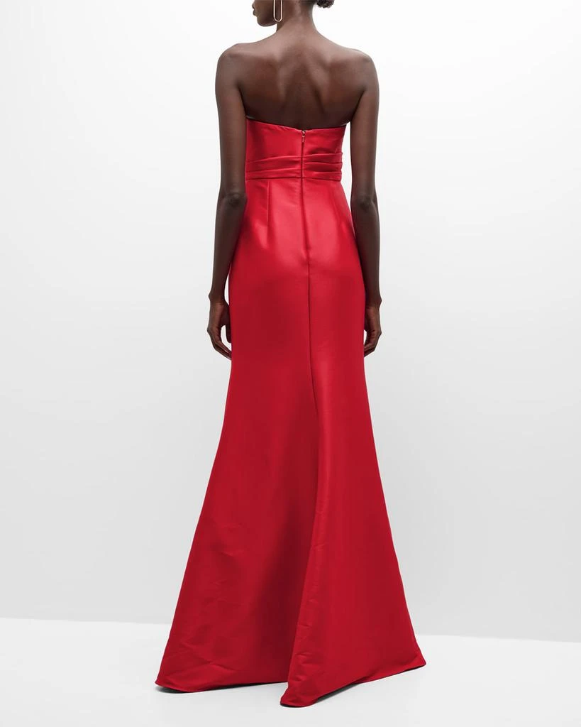 strapless open back dress Red Ruffled Maxi Dress With Back Bow And Slit
