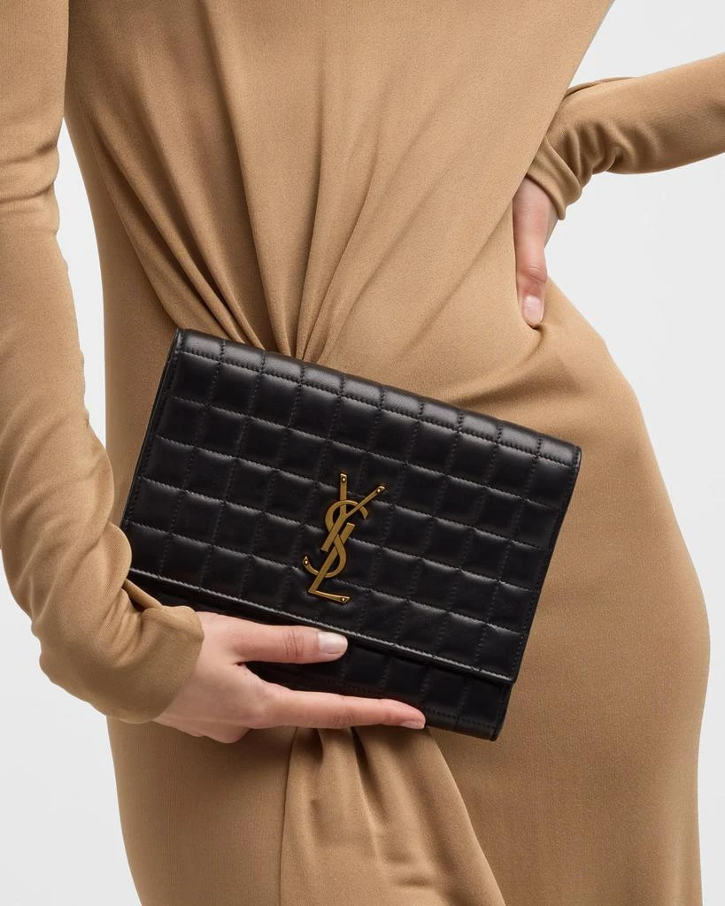 Yves Saint Laurent YSL Monogram Flap Clutch Bag in Quilted Smooth Leather 5