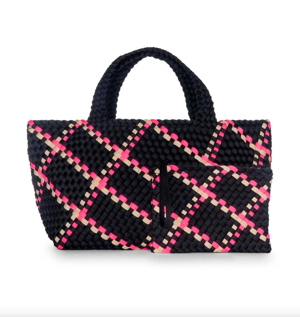 HAUTE SHORE Women's Bobbi Woven Tote Bag In Monaco - Black/hot Pink/beige
