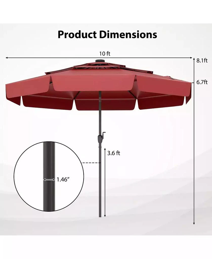Mecale 10 Feet Solar Patio Umbrella with 3-Tier Vented Top-Gray 4