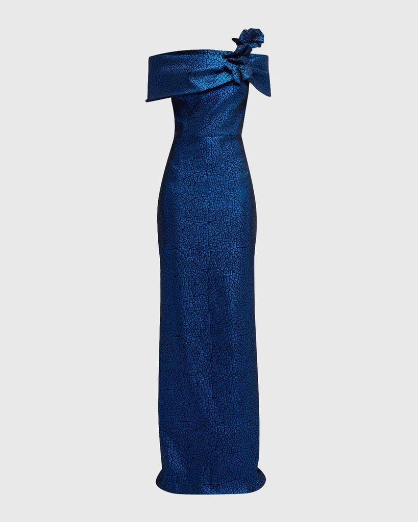 Teri Jon One-Shoulder Metallic Jacquard Column Gown 1
