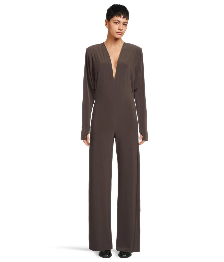 Norma Kamali Dolman V-Neck Jumpsuit w/ Shoulder Pads 1