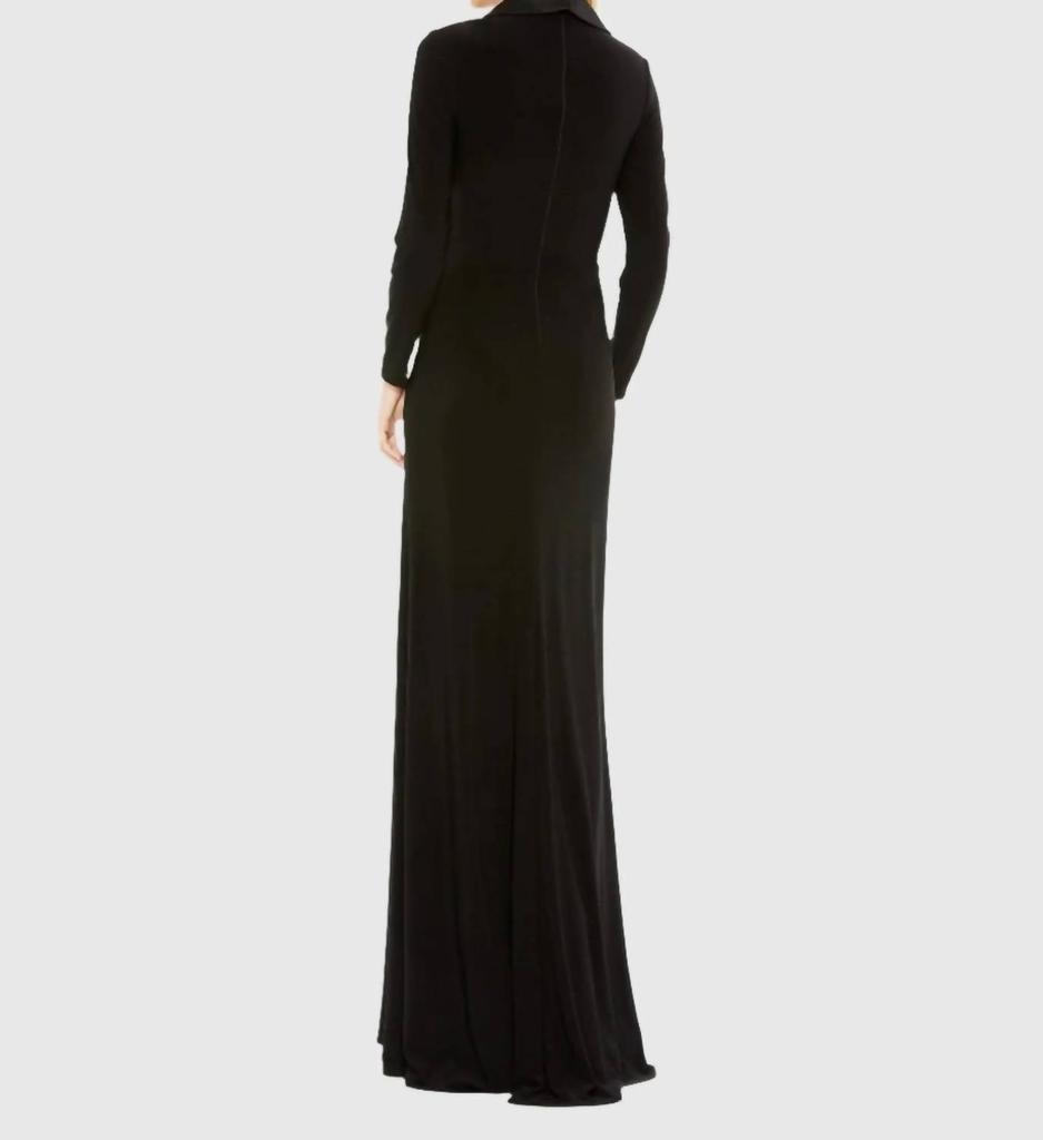 Ieena for Mac Duggal Long Sleeve Tuxedo Gown In Black