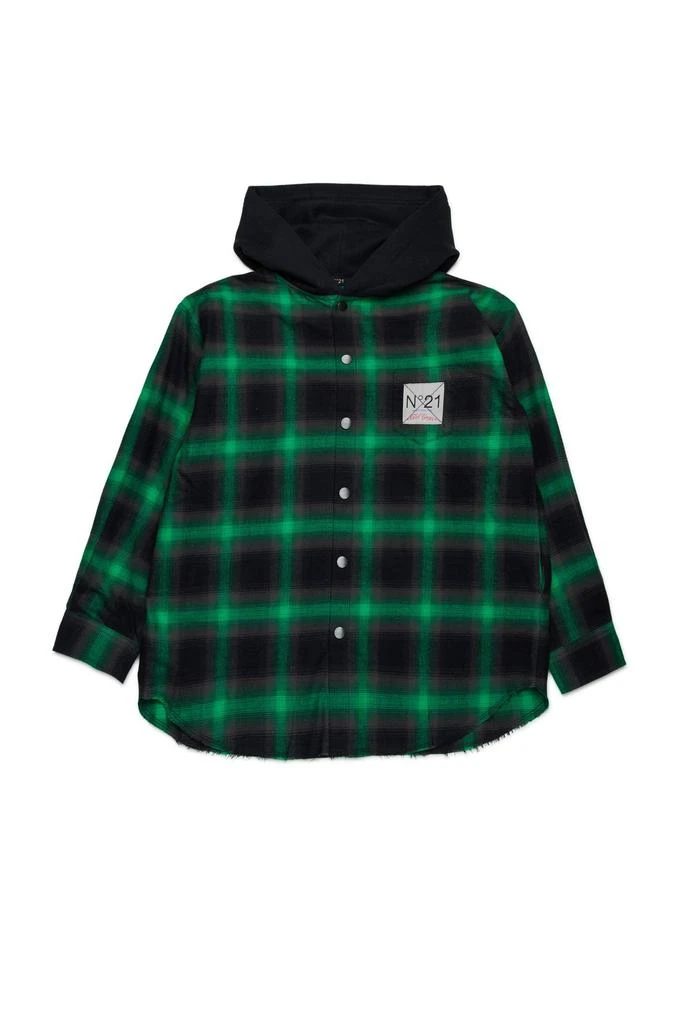 N°21 N°21 Kids Logo Patch Checked Hooded Shirt 1