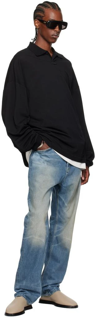 Essentials Black Logo Patch Long Sleeve Polo 5