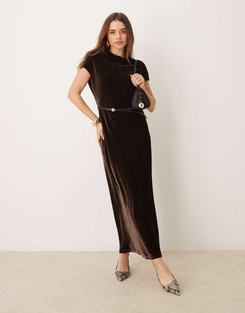 Ghospell Ghospell velvet maxi dress in chocolate brown